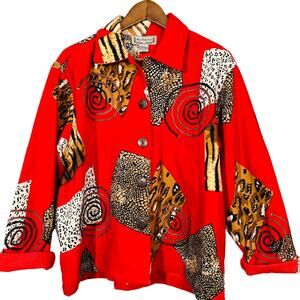 Vintage New Direction Bold Print Shacket Mix Media Animal Button - XL